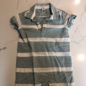 Striped Linen Romper - Short Sleeved / Short